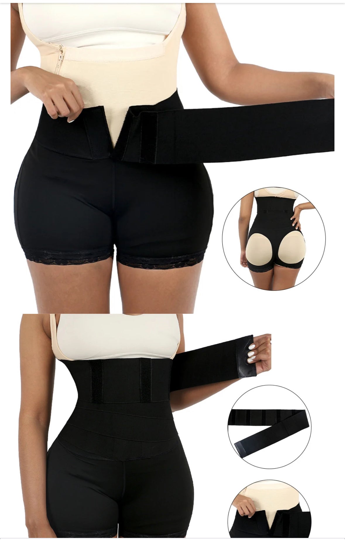 Women Waist Bandage Wrap Trimmer Belt Waist Trainer Shaperwear Tummy Control with booty lifting shorts